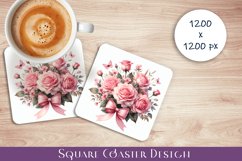 Flowers Square Coasters, Floral Sublimation Design Product Image 1