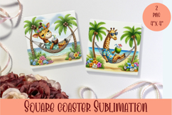 Funny animal Coaster Sublimation |cute tropical animal png Product Image 1