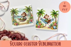 Funny animal Coaster Sublimation |cute tropical animal png Product Image 1
