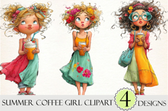 Whimsical Summer Coffee Girl Clipart Product Image 1