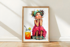 Whimsical Summer Coffee Girl Clipart Product Image 2