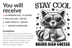 Raccoon Shirt SVG, Coffee Lover Shirt, Iced Coffee SVG, Funny Raccoon Design, Summer Coffee Shirt, Cute Animal Shirt, Raccoon T-shirt SVG, Coffee Drink Shirt, Animal Lover T-shirt, DIY Coffee Shirt, Cricut Shirt Design, Coffee Lover SVG, T-shirt Design   
