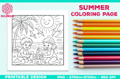 Summer Beach Kids Coloring Page, Activity Sheet for Children Product Image 1