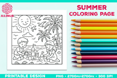 Summer Beach Kids Coloring Page, Activity Sheet for Children Product Image 1