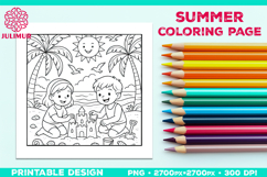 Summer Beach Kids Coloring Page, Activity Sheet for Children Product Image 1