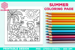 Summer Beach Kids Coloring Page, Activity Sheet for Children Product Image 1