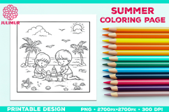 Summer Beach Kids Coloring Page, Activity Sheet for Children Product Image 1