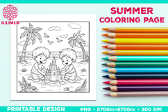 Summer Beach Kids Coloring Page, Activity Sheet for Children Product Image 1