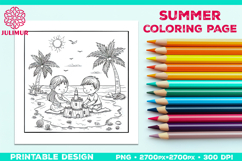 Summer Beach Kids Coloring Page, Activity Sheet for Children Product Image 1