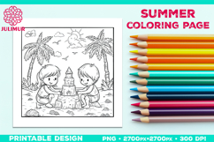 Summer Beach Kids Coloring Page, Activity Sheet for Children Product Image 1