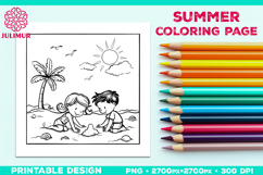 Summer Beach Kids Coloring Page, Activity Sheet for Children Product Image 1