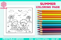Summer Beach Kids Coloring Page, Activity Sheet for Children Product Image 1