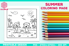 Summer Beach Kids Coloring Page, Activity Sheet for Children Product Image 1