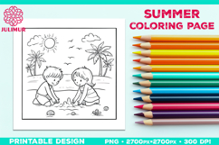 Summer Beach Kids Coloring Page, Activity Sheet for Children Product Image 1