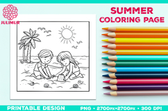 Summer Beach Kids Coloring Page, Activity Sheet for Children Product Image 1