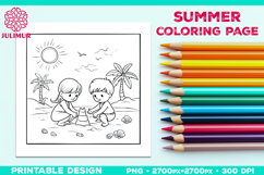 Summer Beach Kids Coloring Page, Activity Sheet for Children Product Image 1