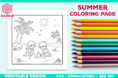Summer Beach Kids Coloring Page, Activity Sheet for Children Product Image 1