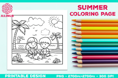 Summer Beach Kids Coloring Page, Activity Sheet for Children Product Image 1
