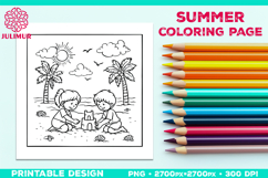 Summer Beach Kids Coloring Page, Activity Sheet for Children Product Image 1