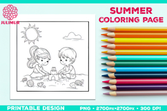 Summer Beach Kids Coloring Page, Activity Sheet for Children Product Image 1
