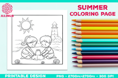 Summer Beach Kids Coloring Page, Activity Sheet for Children Product Image 1