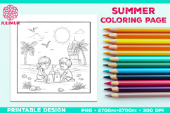 Summer Beach Kids Coloring Page, Activity Sheet for Children Product Image 1