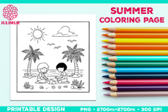 Summer Beach Kids Coloring Page, Activity Sheet for Children Product Image 1