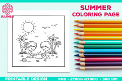 Summer Beach Kids Coloring Page, Activity Sheet for Children Product Image 1