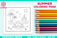 Summer Beach Kids Coloring Page, Activity Sheet for Children Product Image 1