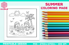 Summer Beach Kids Coloring Page, Activity Sheet for Children Product Image 1
