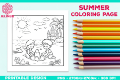Summer Beach Kids Coloring Page, Activity Sheet for Children Product Image 1