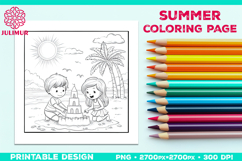 Summer Beach Kids Coloring Page, Activity Sheet for Children Product Image 1