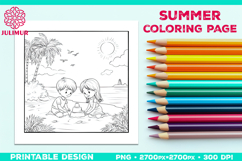 Summer Beach Kids Coloring Page, Activity Sheet for Children Product Image 1