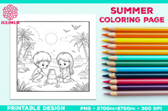 Summer Beach Kids Coloring Page, Activity Sheet for Children Product Image 1