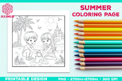 Summer Beach Kids Coloring Page, Activity Sheet for Children Product Image 1
