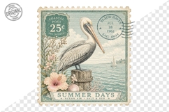 Summer Days Pelican Coastal Postage Stamp PNG Design Product Image 1