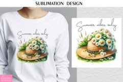 Summer Flowers and Hat|Happy Quotes| T shirt Print Design Product Image 1