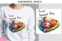Summer Flowers and Hat|Happy Quotes| T shirt Print Design Product Image 1