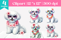 Maltese Dog Clipart | Summer Dog Sublimation Product Image 1