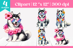 Husky Dog Clipart | Summer Sublimation Design Product Image 1
