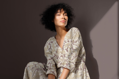 Long Sleeve Loose Dress Mockup, Seamless Pattern Preview PSD Product Image 7