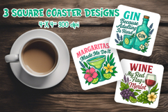 Funny Alcohol Coasters | Gin Margarita Wine PNG Product Image 1