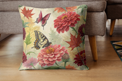 summer end floral, butterfly transition design, seasonal change pattern, gradient sky background, late bloom art, sunset meadow paper, pollinator garden design, nature transition art, floral shift pattern, monarch migration background