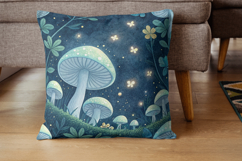 fairy ring mushroom, magic glow design, ethereal night background, luminous mushroom paper, dreamy