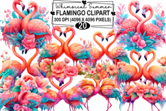 Whimsical Summer Flamingo Clipart Watercolor png Product Image 1