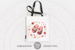 watercolor clipart shows cute little pink flip flops surrounded by small flowers as digital download