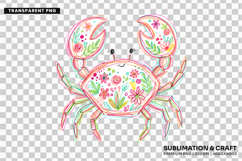 summer crab clipart, floral crab png, coastal clipart png, hand drawn crab, beach crab design, ocean animal png, seaside clipart, summer coastal png, crab sublimation, beach lover design