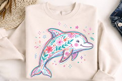 floral dolphin png, dolphin clipart png, coastal clipart png, hand drawn dolphin, summer dolphin png, ocean animal clipart, marine life png, beach dolphin design, dolphin sublimation, coastal summer png