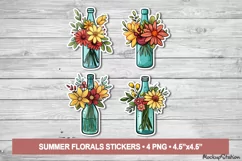 Cute Floral Stickers, Retro Flowers l Print and Cut PNG Product Image 1