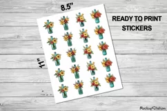 Cute Floral Stickers, Retro Flowers l Print and Cut PNG Product Image 2